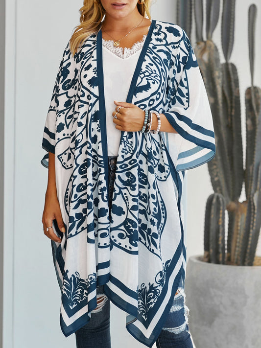 Printed Open Front Cover-Up White One Size