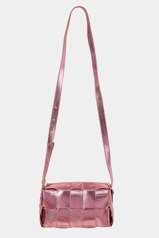 Fame Woven Crossbody Bag with Adjustable Strap Rose Gold One Size