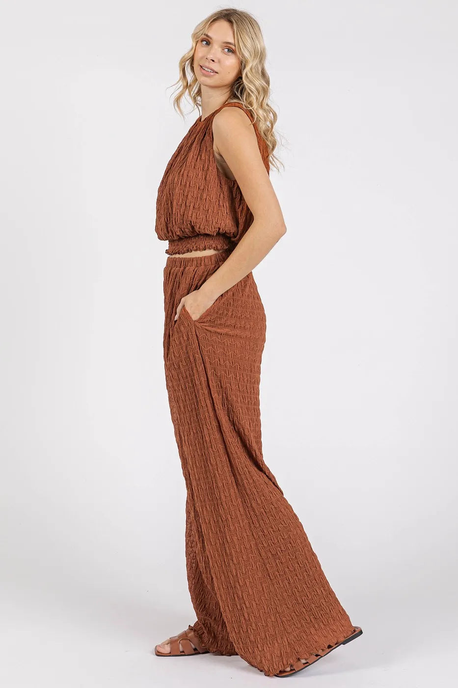Mittoshop Textured Stretchy Crop Tank and Pants Set