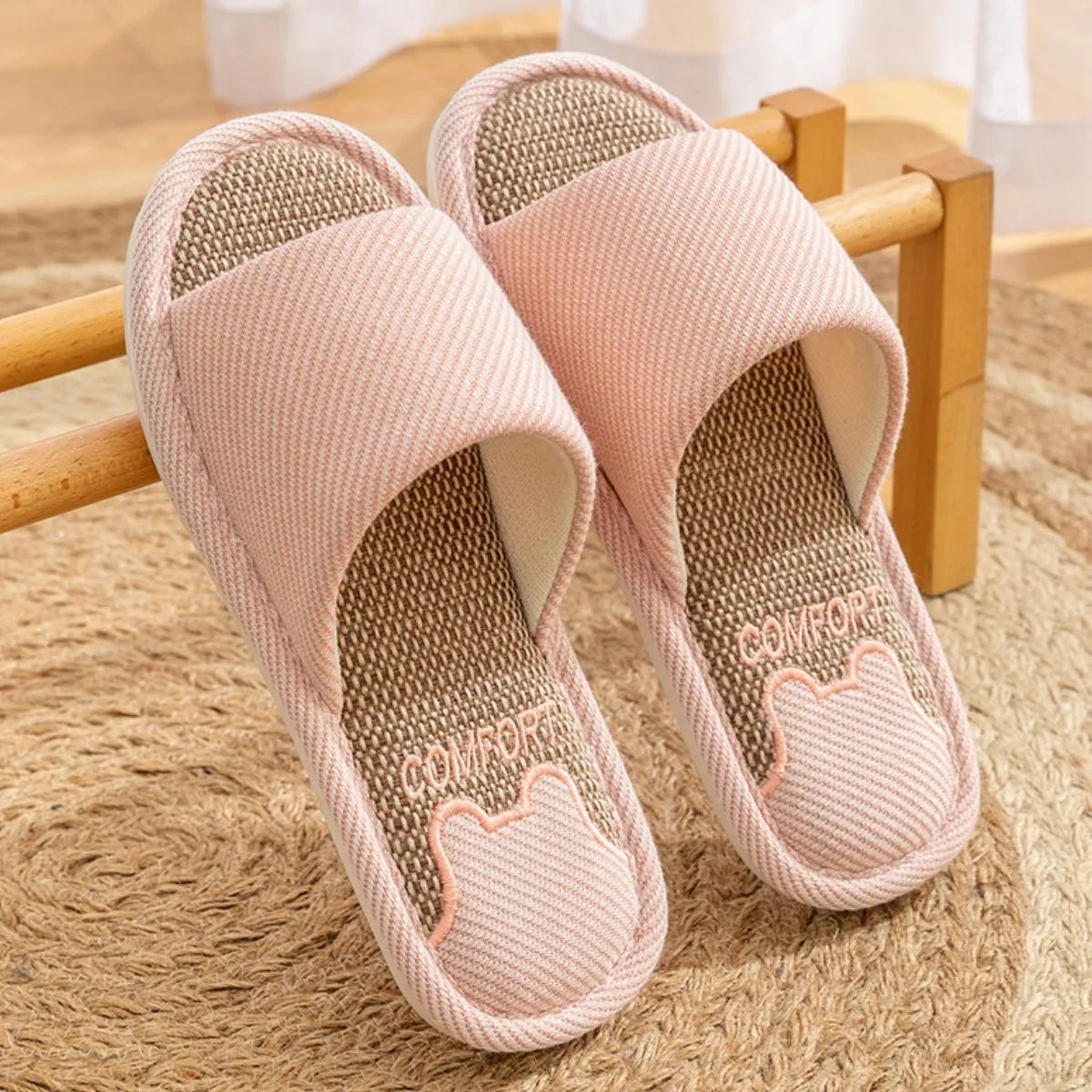 Open Toe Flats Slippers Pink