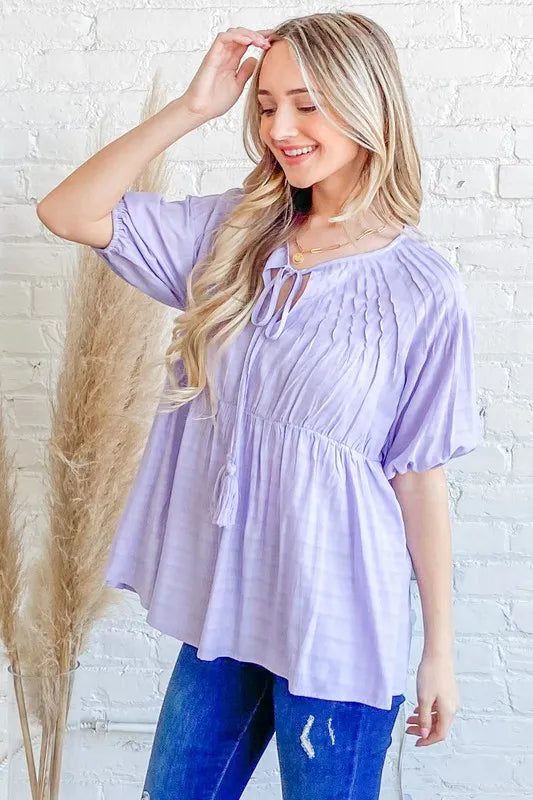 And The Why Textured Pintuck Blouse Top with Tassels
