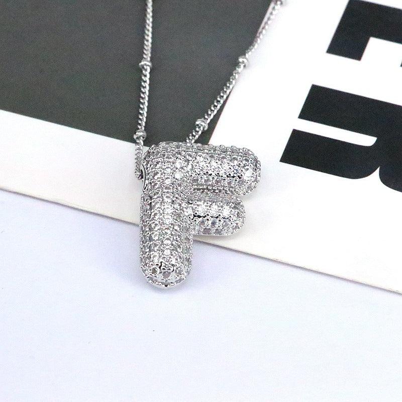 Copper Inlaid Zircon Letter Pendant Necklace Style F One Size