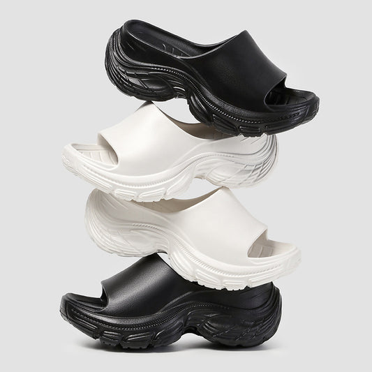 Open Toe Platform Slippers Black