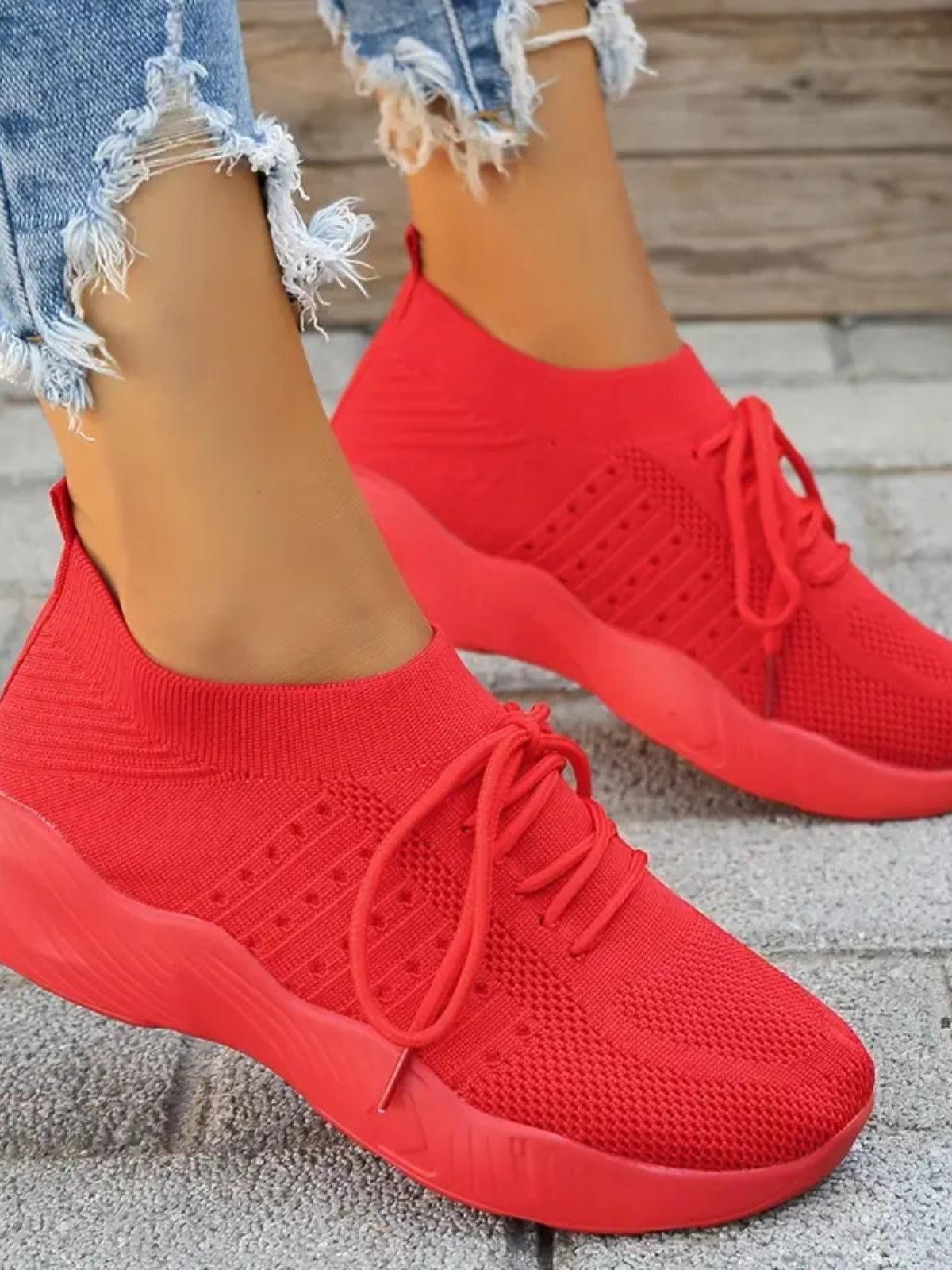 Mesh Round Toe Flat Athletic Red