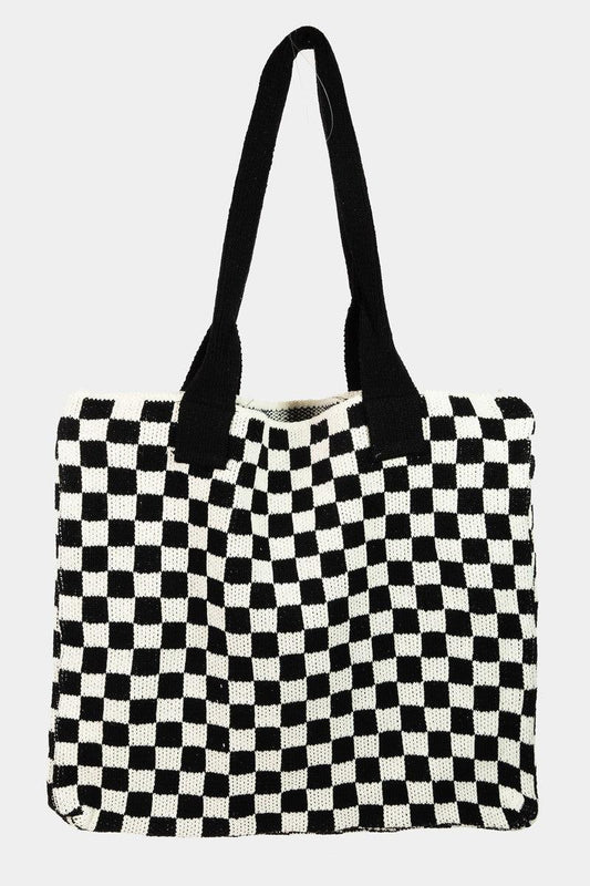 Fame Checkered Pattern Tote Bag Black One Size