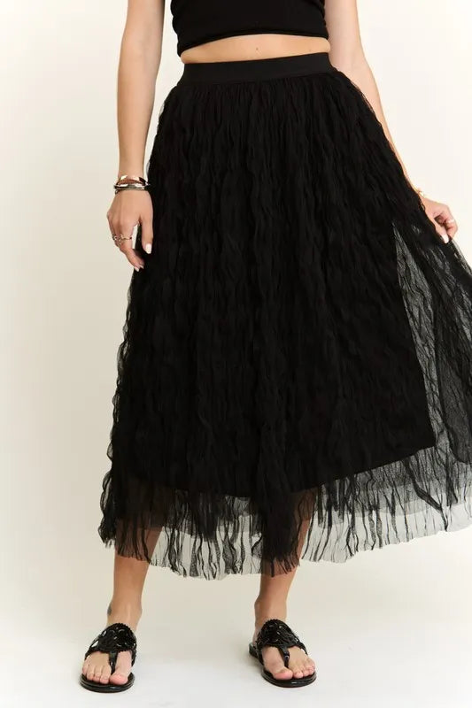 ADORA Elastic Waist Cloud Fluffy Maxi Skirt BLACK
