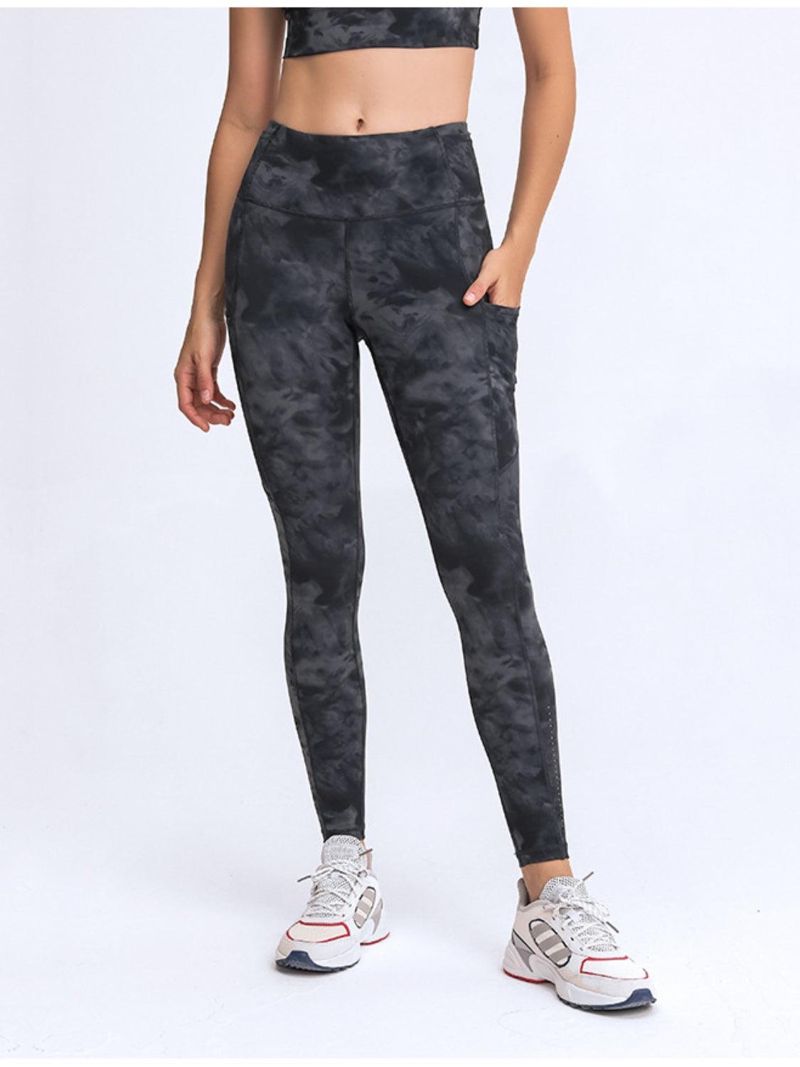 Millennia Wide Waistband Leggings with Pockets Black