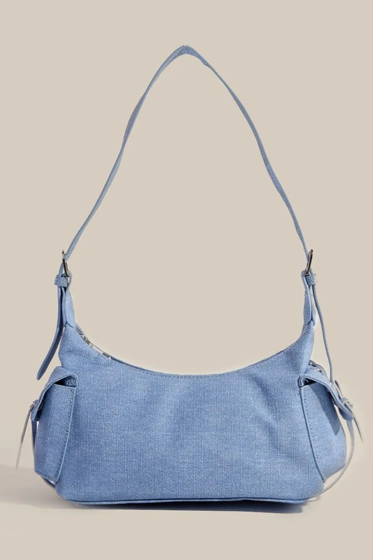 Fame Braided Accent Double Pocket Shoulder Bag Dusty Blue One Size