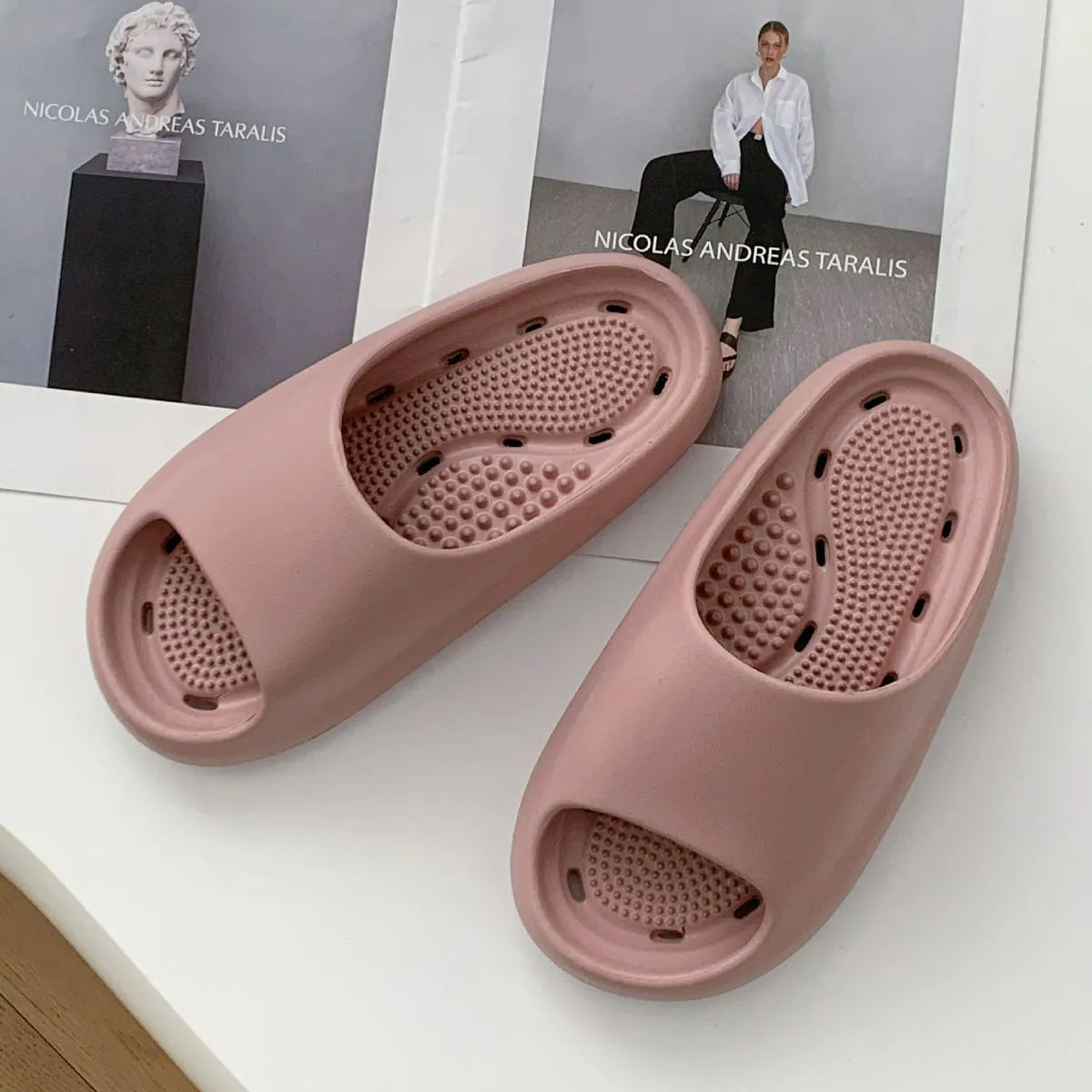 Open Toe Platform Slippers Dusty Pink