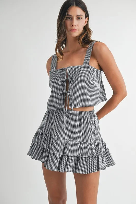 MABLE Gingham Plaid Crop Top and Mini Skirt Set Black