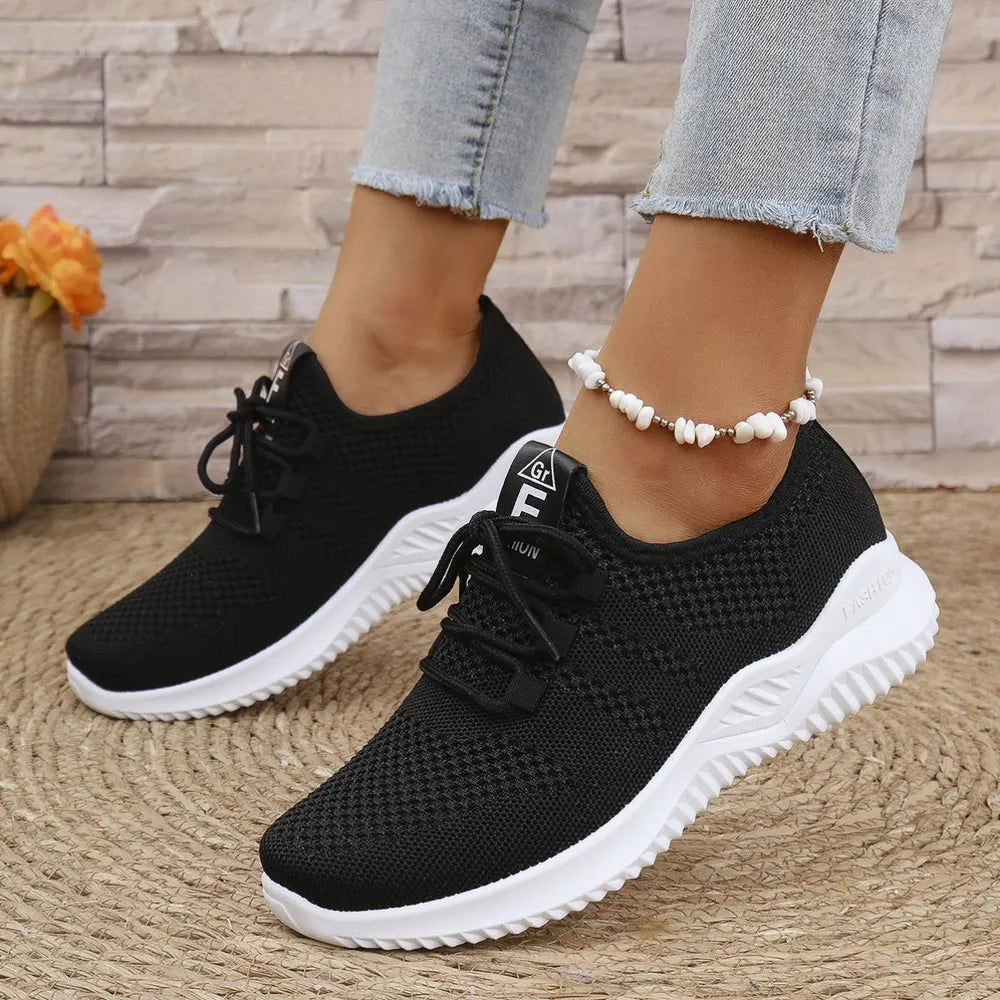 Breathable Mesh Lace Up Athletic Black