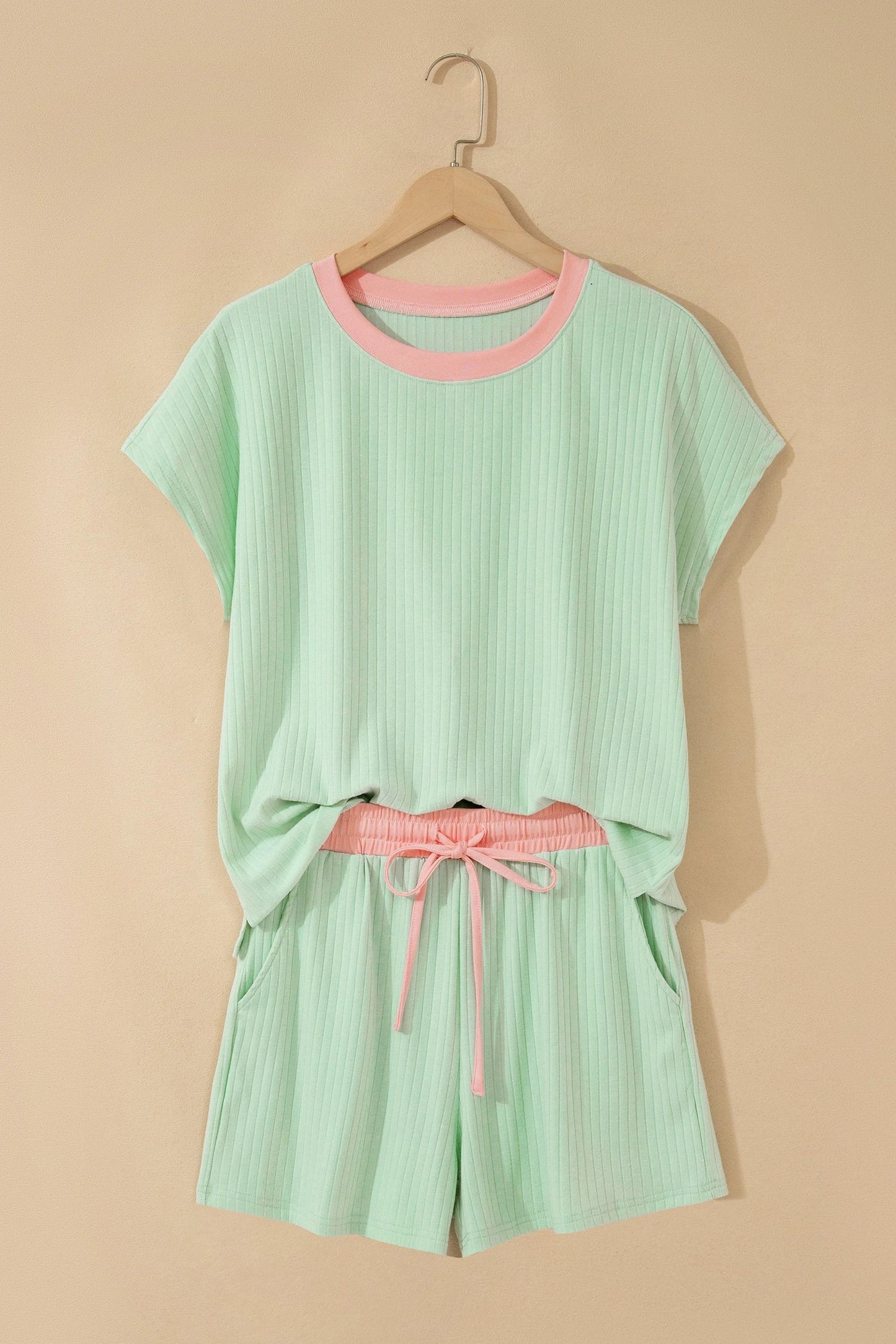 Colorblock Trim Ribbed Top & Shorts Set