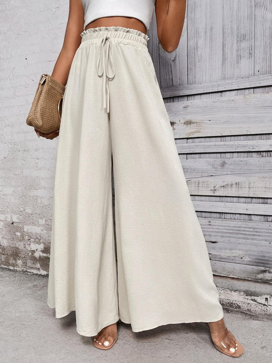 Honey Tied High Waist Wide Leg Pants Beige