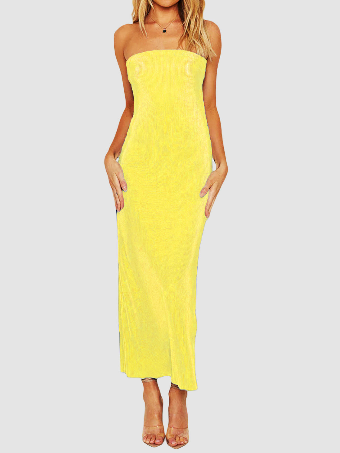 Lace-Up Back Tube Maxi Dress