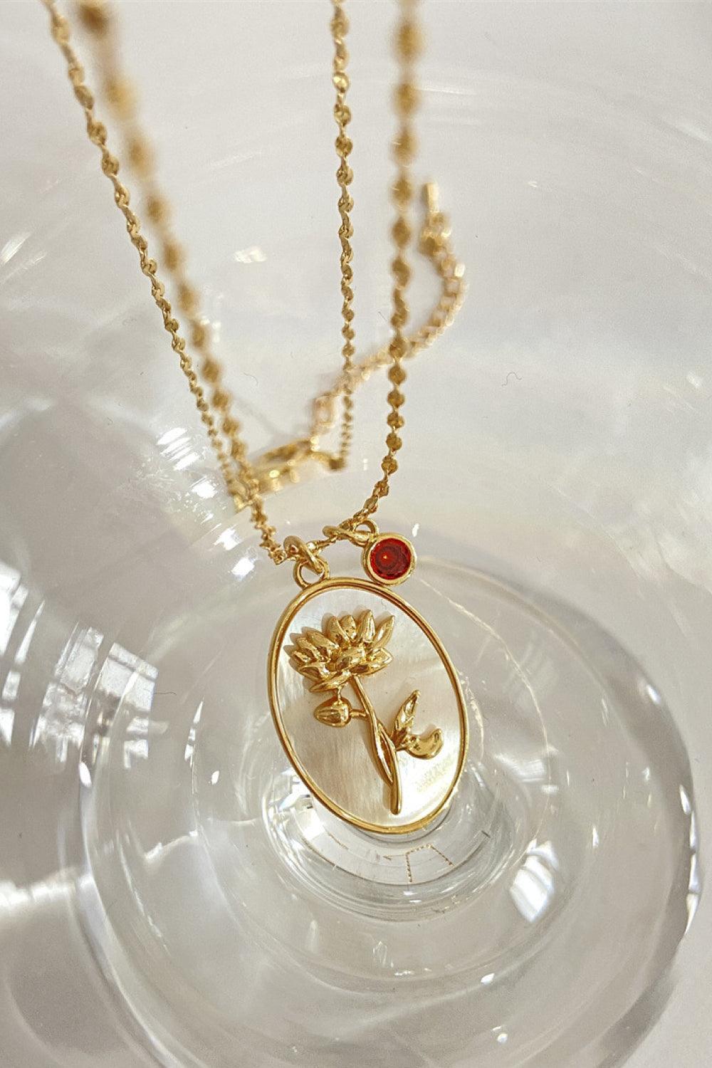 Flower Shell Pendant Copper Necklace January-Carnation One Size