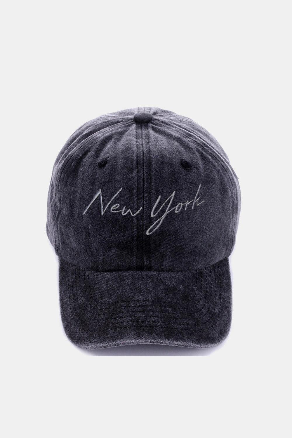 Zenana Washed Embroidered City Baseball Cap New York Black One Size