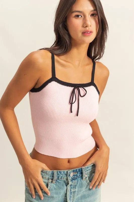 HYFVE Square Neck Ribbed Knit Cami PINK BLACK