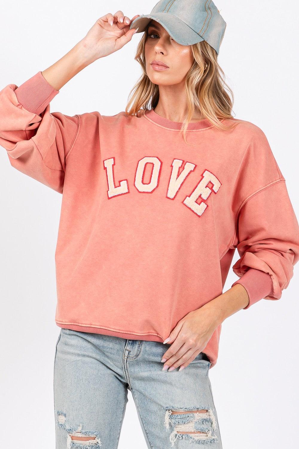 SAGE + FIG LOVE Path Applique Drop Shoulder Sweatshirt Pink Orange