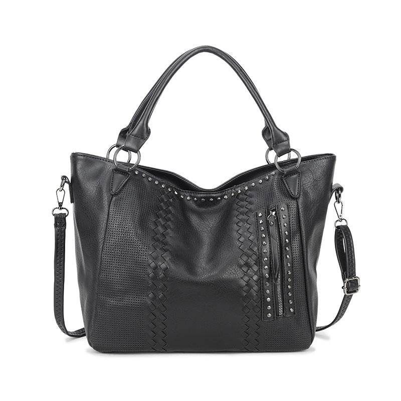 Ladies Trend One Shoulder Crossbody Tote Bag - PU Large Rivet Horizontal Square Bag