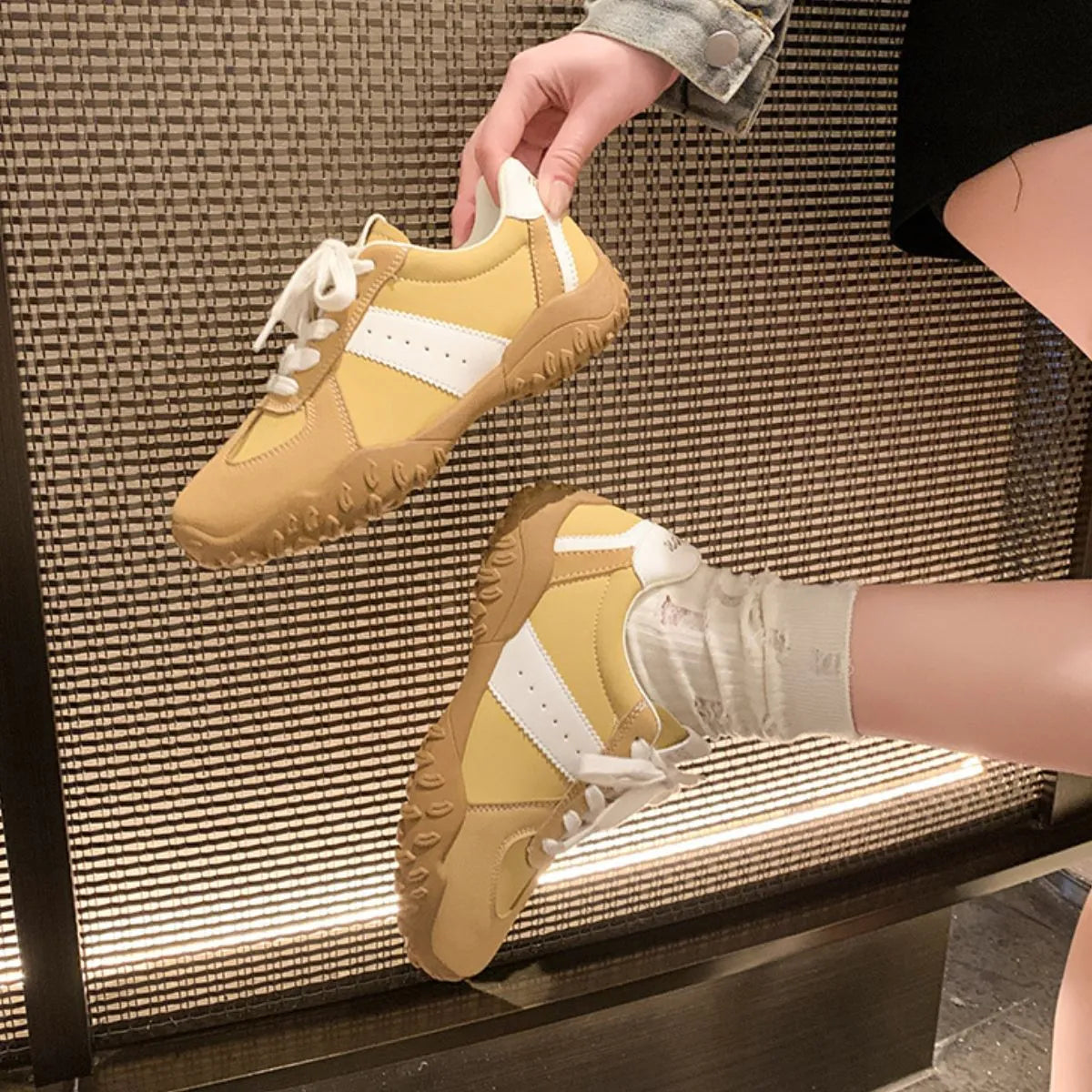 Round Toe Flats Athletic Yellow