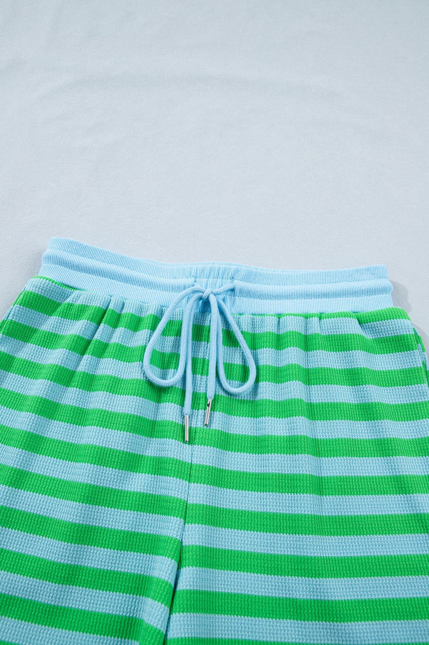Stripe Puff Sleeve T-Shirt & Drawstring Shorts Set