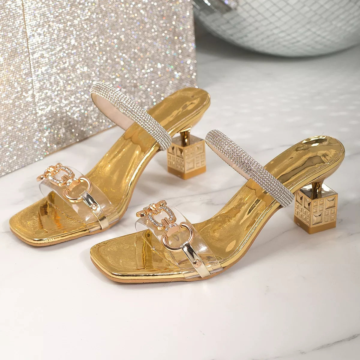 Open Toe Square Block Heels Sandals