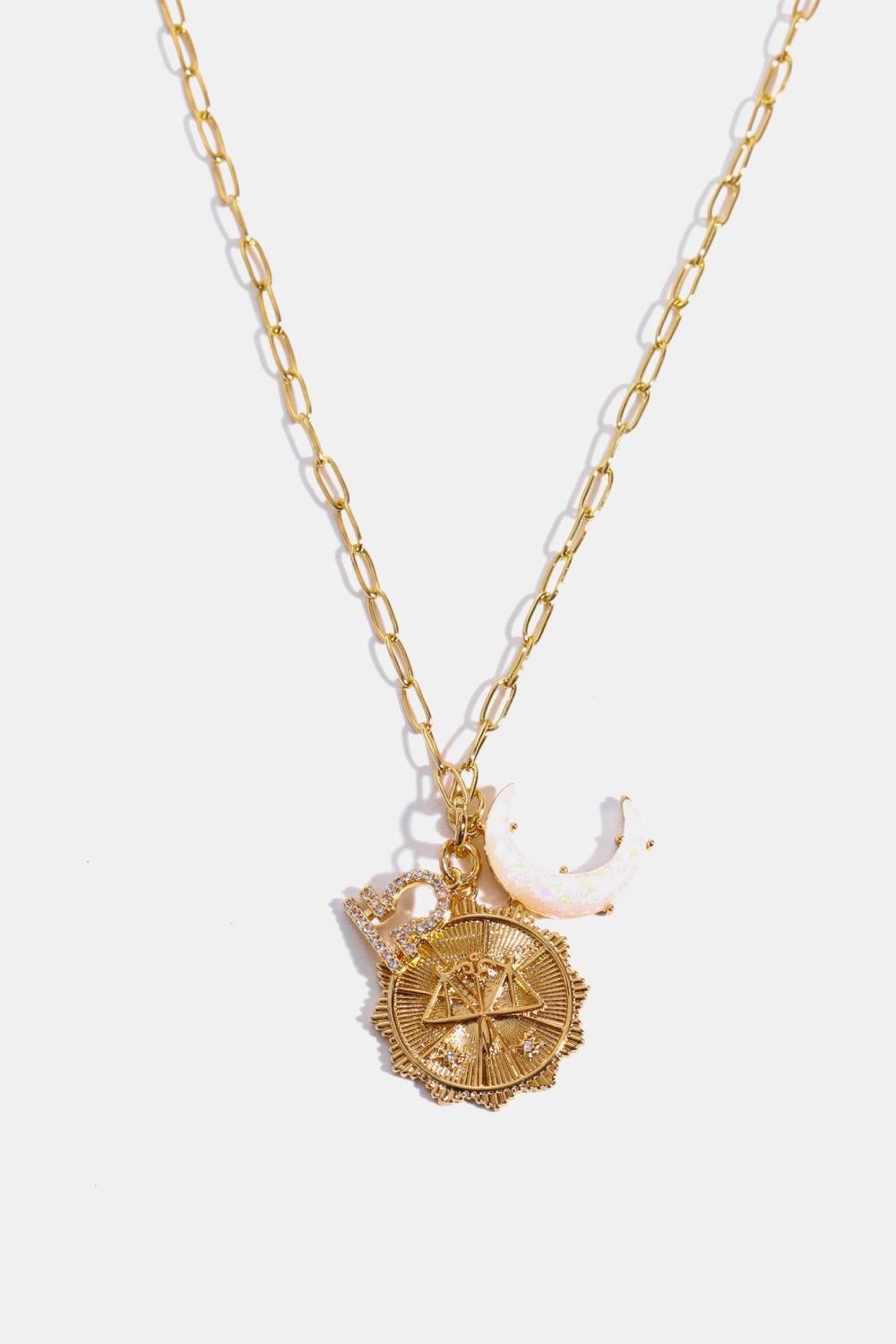 Constellation and Moon Pendant Copper Necklace Libra One Size