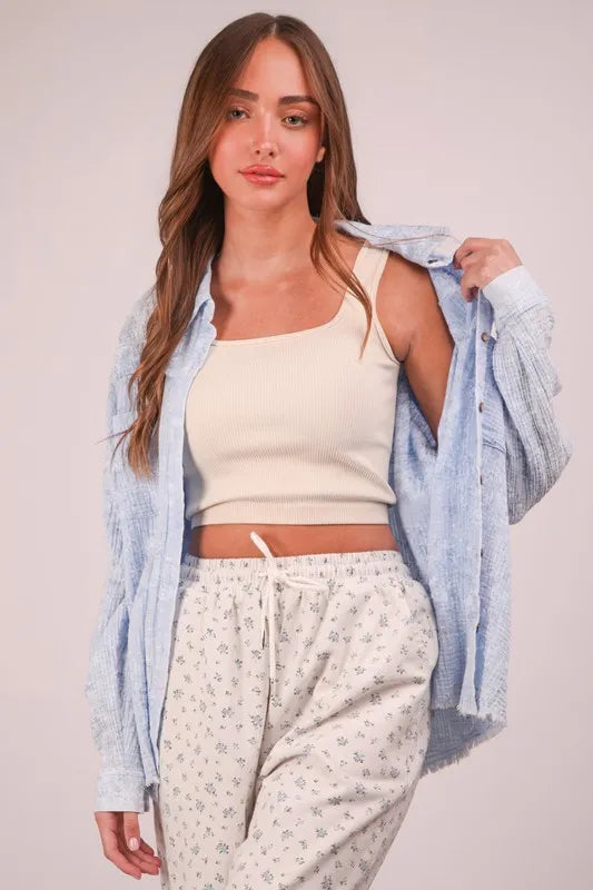 VERY J Plus Size Mineral Washed Gauze Shirt
