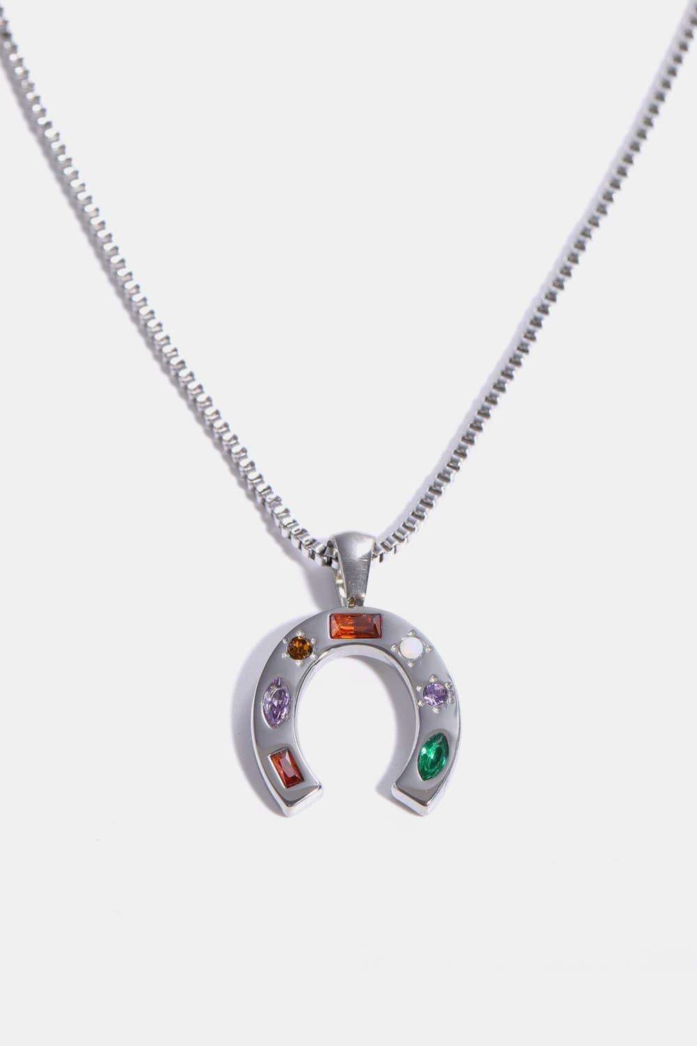 Inlaid Zircon Pendant Stainless Steel Necklace U Silver One Size