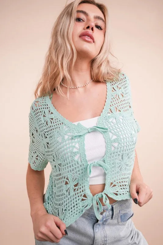 VERY J Front Tie Crochet Crop Top