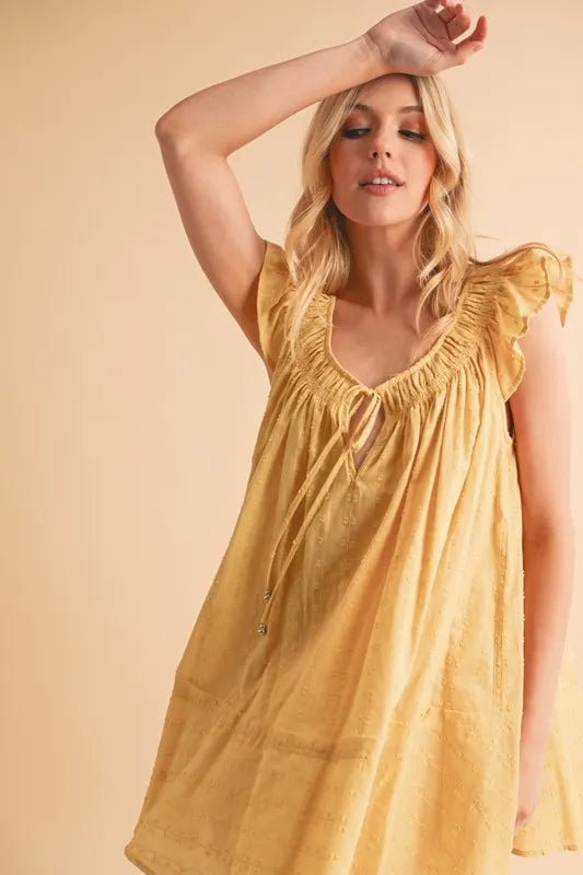 Aemi+Co Ruffled Cap Sleeve Cotton Tunic Mini Dress