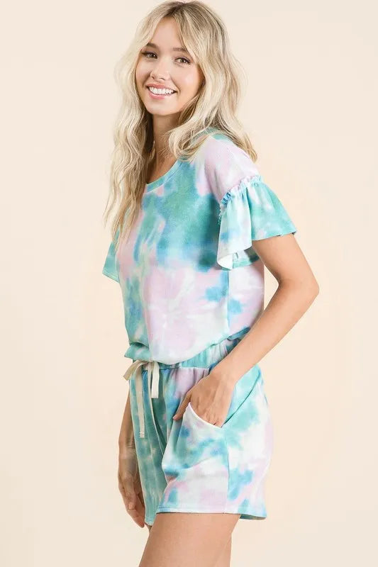 BiBi Tie Dye Print Casual Shorts with Twill
