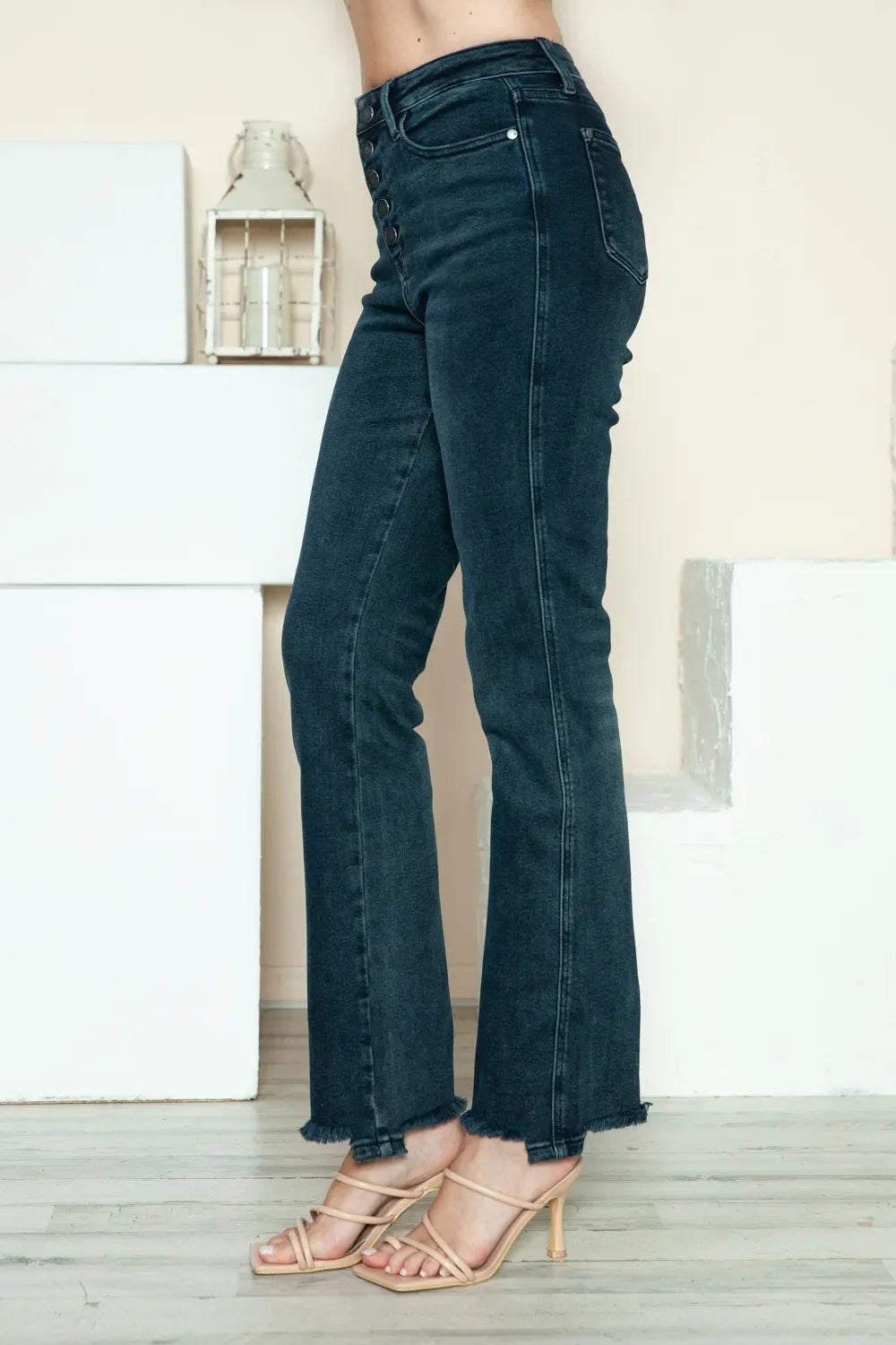 Judy Blue Full Size Button Fly Raw Hem Straight Jeans