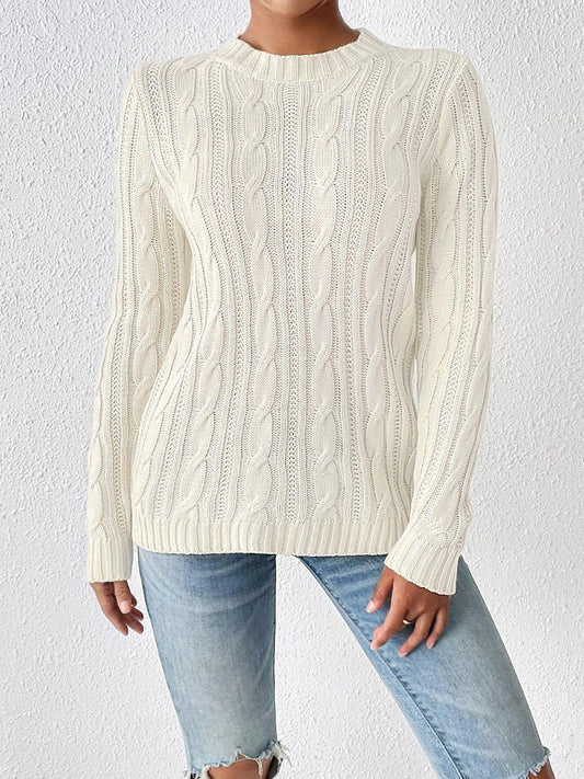 Cable-Knit Round Neck Sweater Ivory