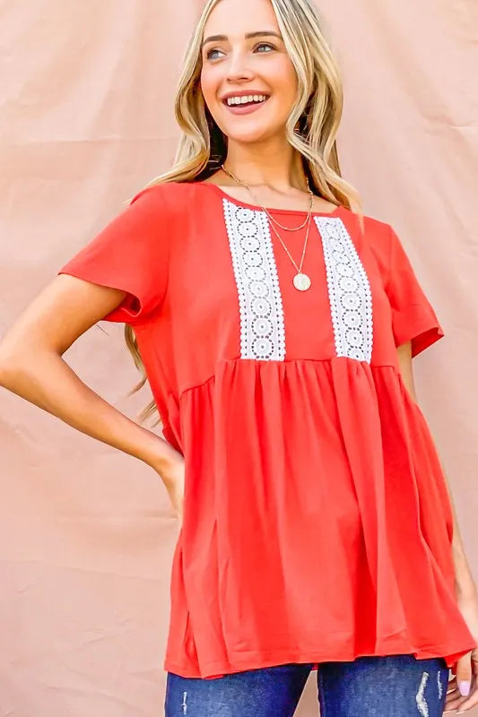 And The Why Lace Detail Short Sleeve Casual Top