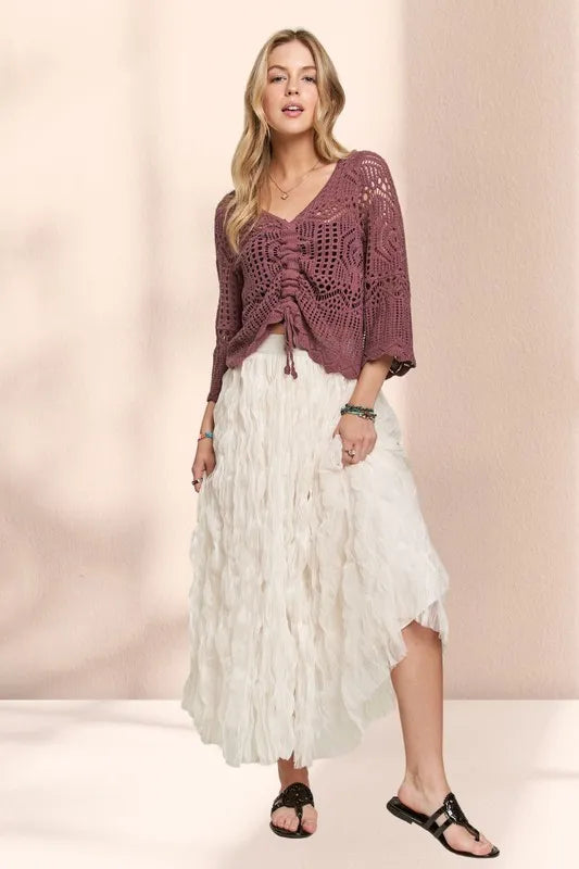 ADORA Elastic Waist Cloud Fluffy Maxi Skirt BEIGE