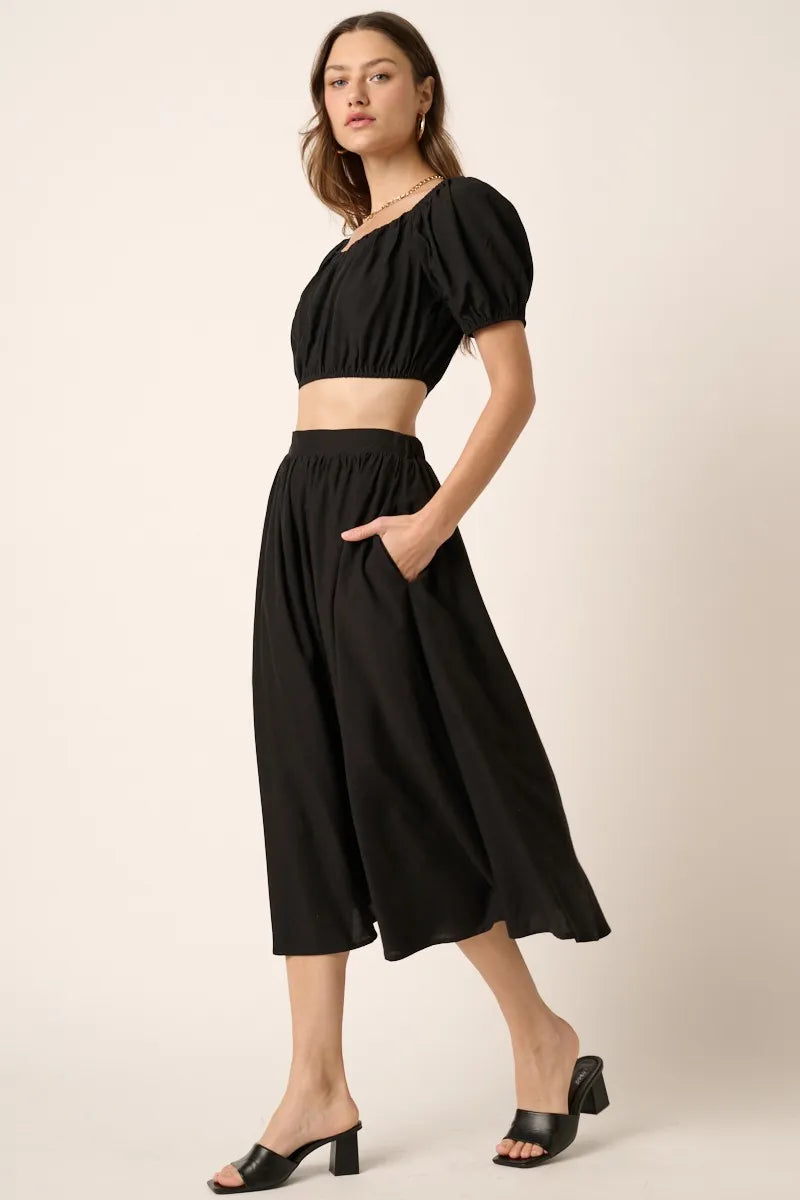 Mittoshop Cropped Puff Sleeve Blouse and Midi Skirt Set