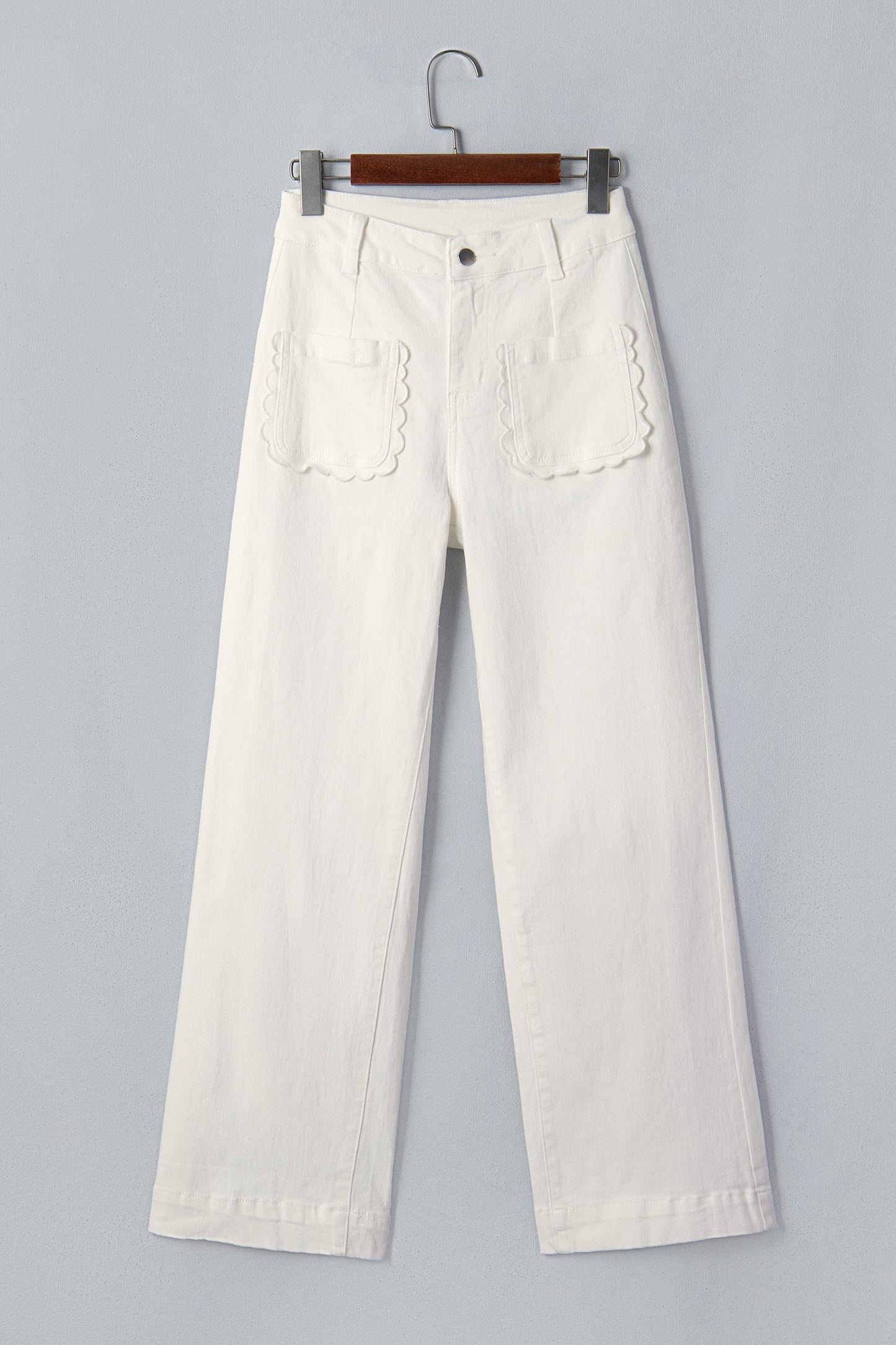 Solid Denim Scalloped Patch Pocket Shift Jeans