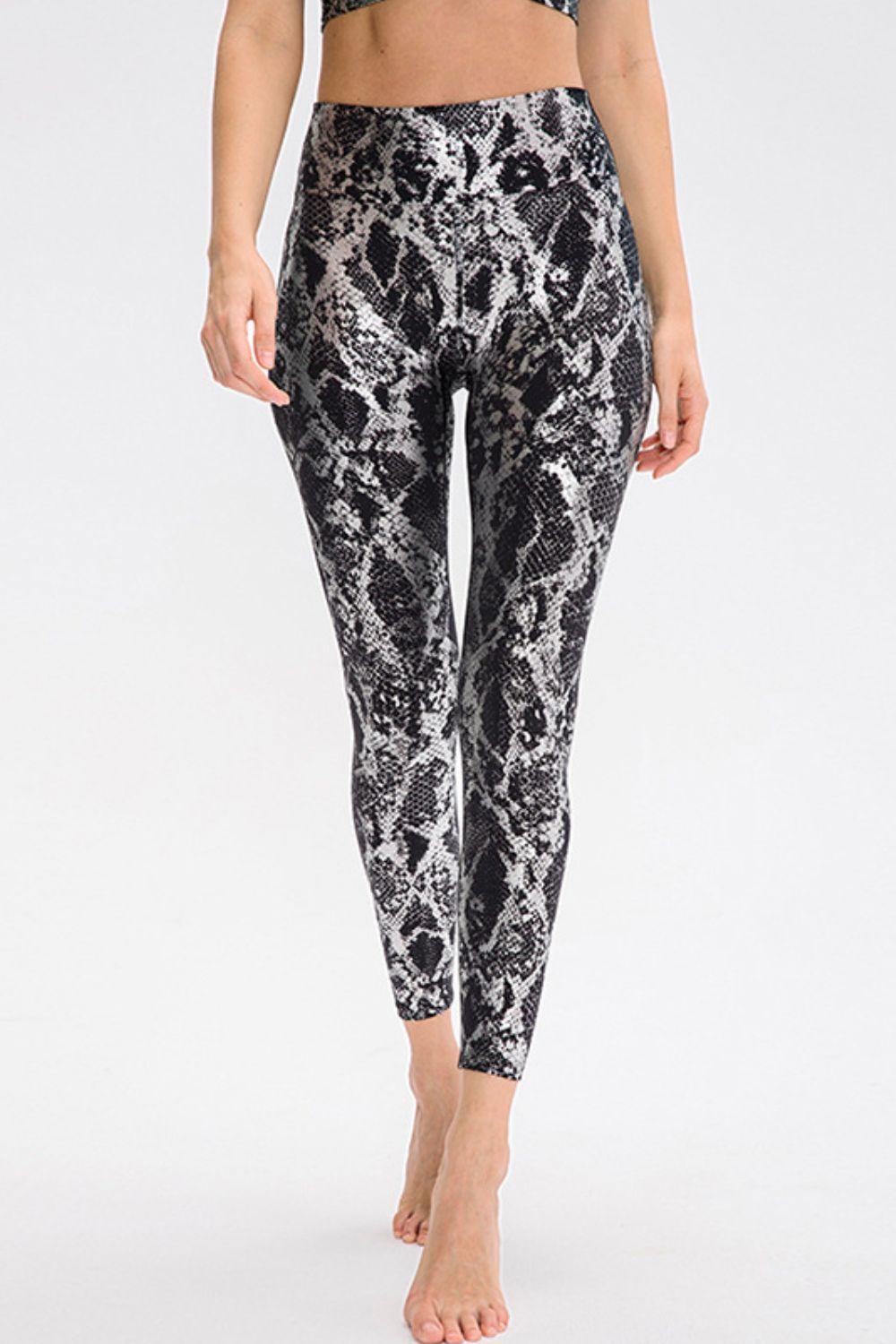Animal Print Slim Fit Wide Waistband Long Sports Pants Black