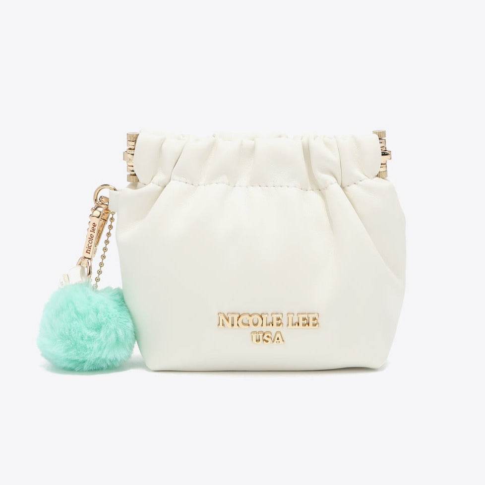 Faux Leather Women Pouch with Pompom Keychain - Nicole Lee USA