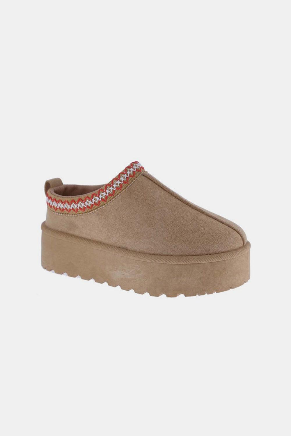 Weeboo Platform Embroidered Trim Slip-On Boots Tan