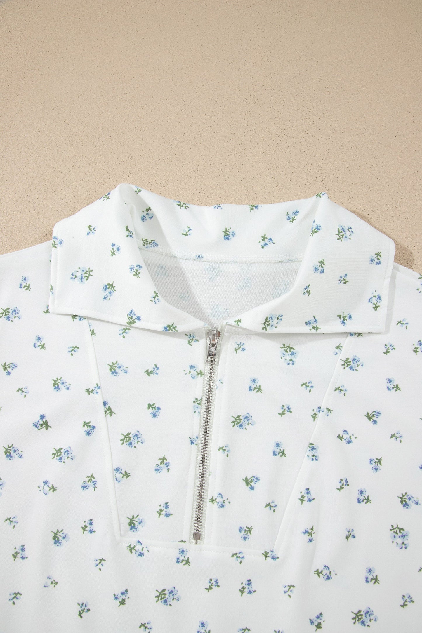Floral Half Zip Top & Drawstring Shorts Set