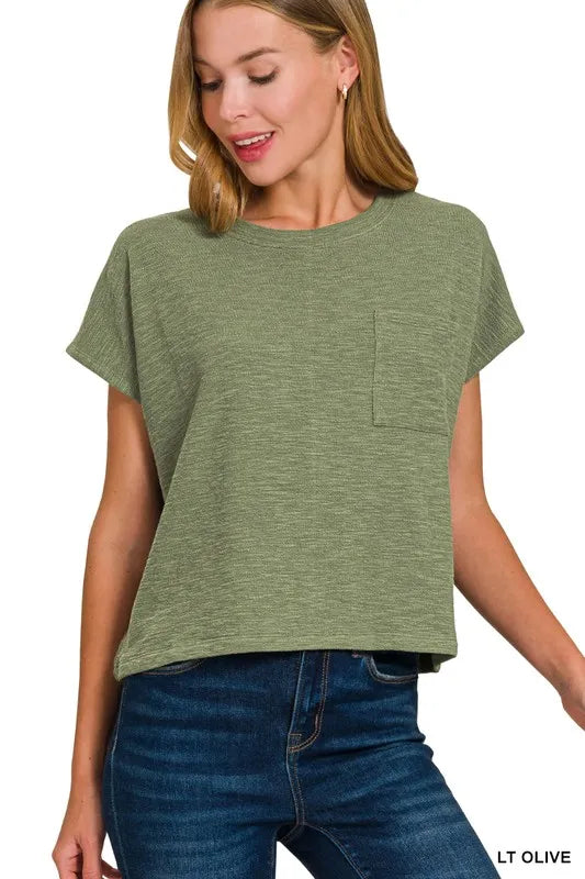 Zenana Round Neck Short Sleeve T-Shirt LT OLIVE