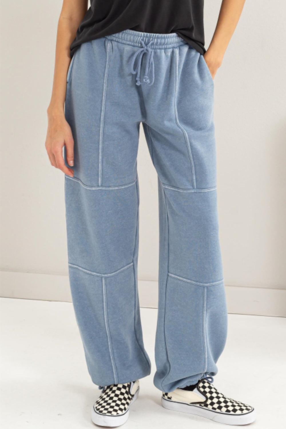 HYFVE Stitched Design Drawstring Sweatpants GRAY BLUE