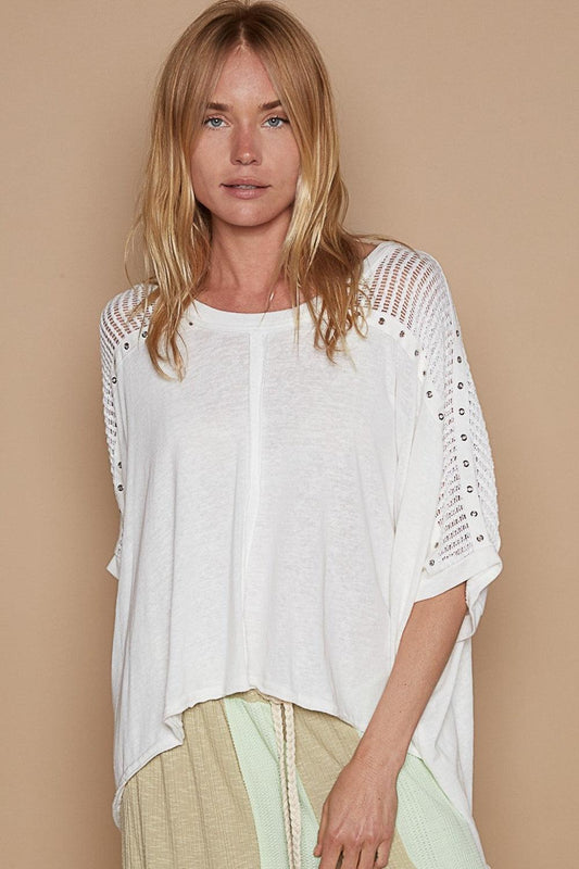POL Eyelet Detail Studded High-Low Top White