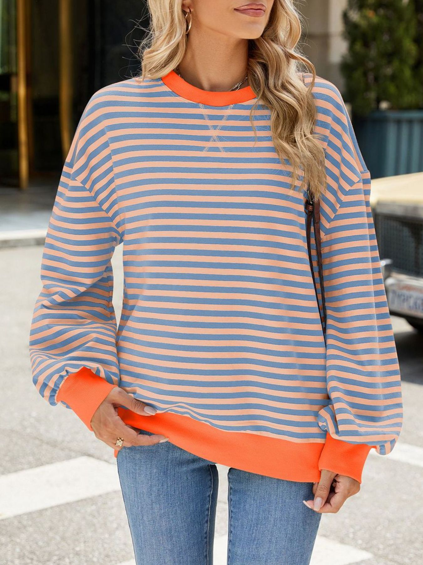 Striped Crew Neck Long Sleeve Sweatshirt