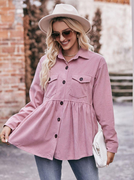 Mandy Collared Neck Long Sleeve Shirt Pink Purple