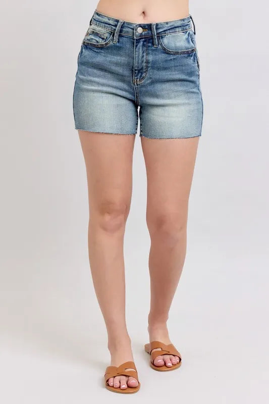 Judy Blue Full Size High Waist Star Seam Detail Denim Shorts Plus Size MD
