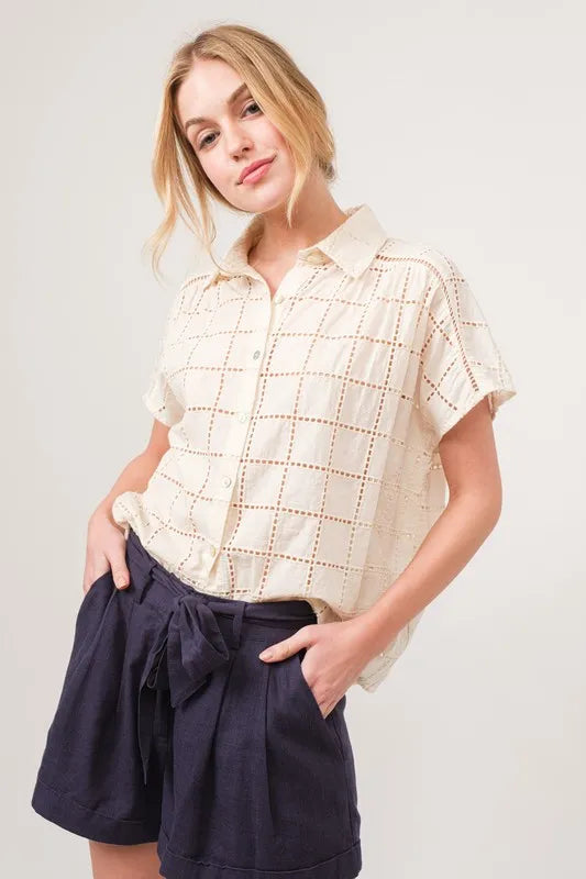 And The Why Eyelet Loose Button Down Shirt