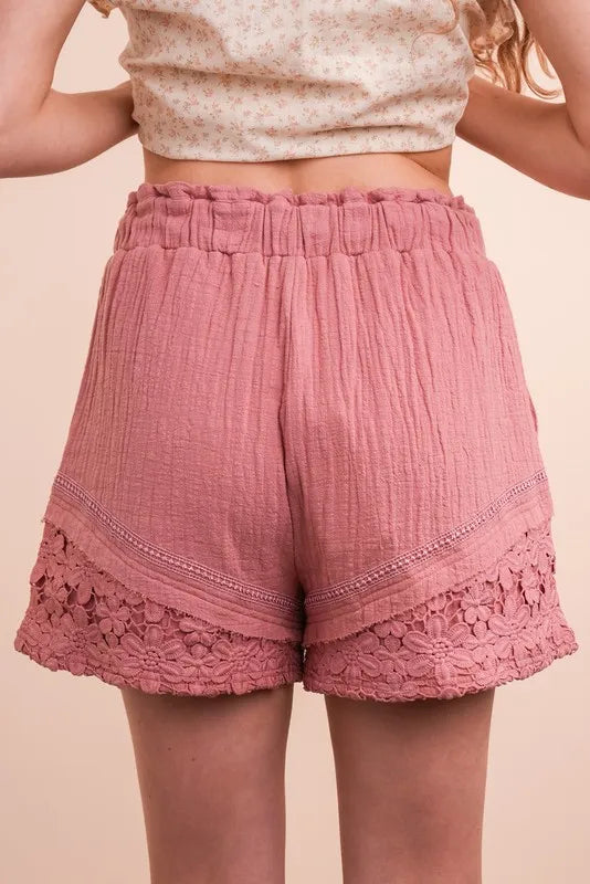 VERY J Lace Contrast Detail Woven Shorts